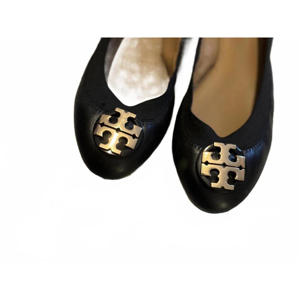 Tory Burch Black Leather Ballet Flats with Logo Accent sz 7 - Picture 5 of 8